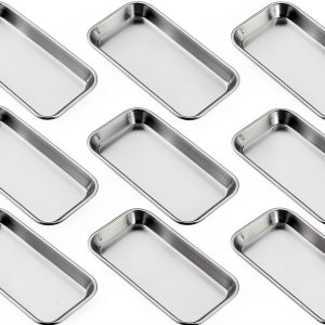 12 PCS 8.86 x 4.7 Inch Small Surgical Tray, Stainless Steel Medical Tray with Seamless Trays and Moderate Edge Height for Tattoo, Resin, Bathroom, Lab Instrument Supplies, by GENHAKON.-0