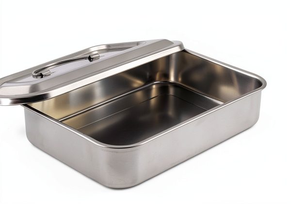 ANNWAH Medical Surgical Trays Stainless Steel Dental Instruments Tray Organizer Holder Sterilization Plate Trays Boxs with Lid & Handle Grip Large-5