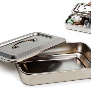 Medical Stainless Steel Tray Singring with Lid and Handle 11.8x7.8-0