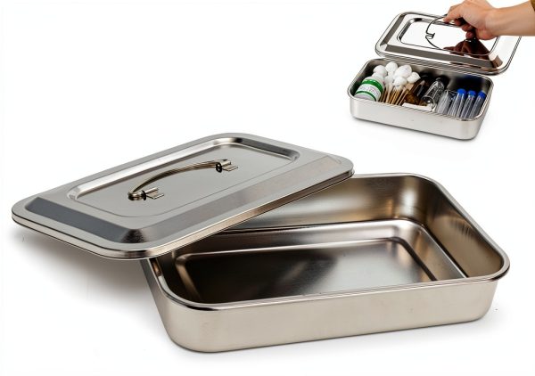 Medical Stainless Steel Tray Singring with Lid and Handle 11.8x7.8-0