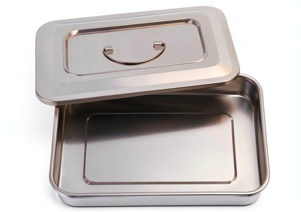 ANNWAH Medical Surgical Trays Stainless Steel Dental Instruments Tray Organizer Holder Sterilization Plate Trays Boxs with Lid & Handle Grip Large-0