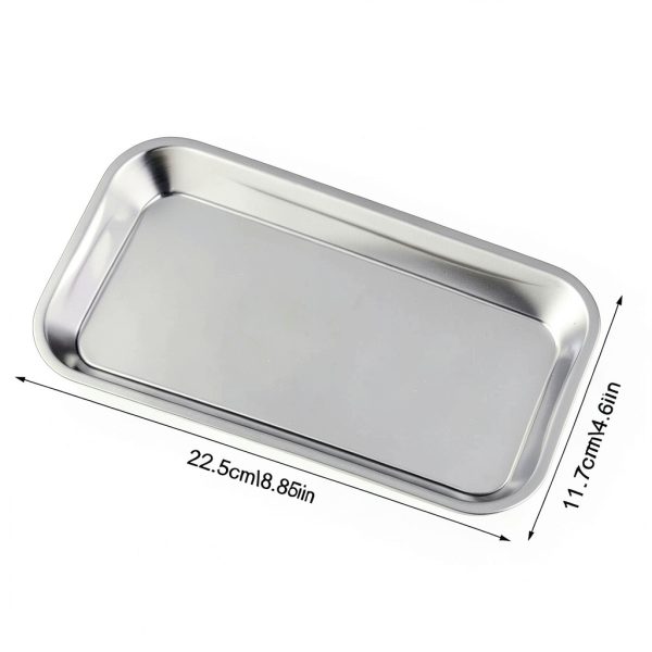 GETTON 4 Pack Small Surgical Tray, 201 Stainless Steel Tray with Seamless Trays and Moderate Edge Height for Lab Dental Tattoo Piercing Instruments Organizer, Silver-1
