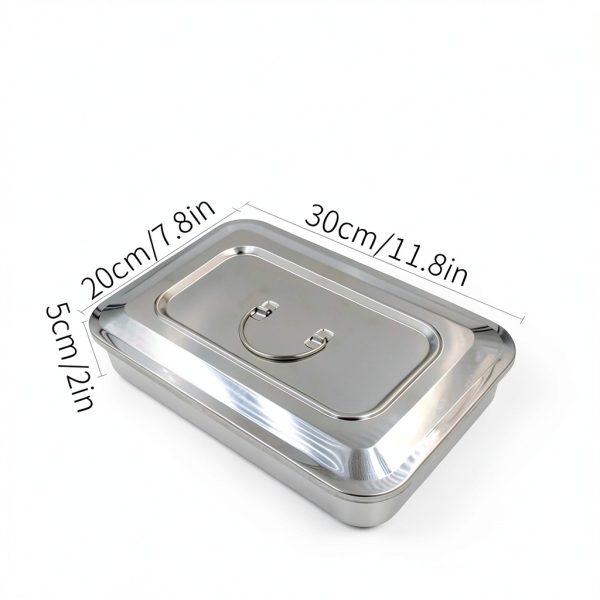 Medical Stainless Steel Tray Singring with Lid and Handle 11.8x7.8-2