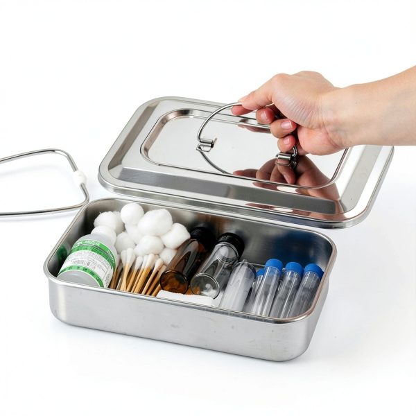 Medical Stainless Steel Tray Singring with Lid and Handle 11.8x7.8-3
