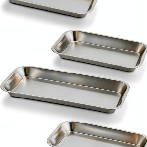 GETTON 4 Pack Small Surgical Tray, 201 Stainless Steel Tray with Seamless Trays and Moderate Edge Height for Lab Dental Tattoo Piercing Instruments Organizer, Silver-0