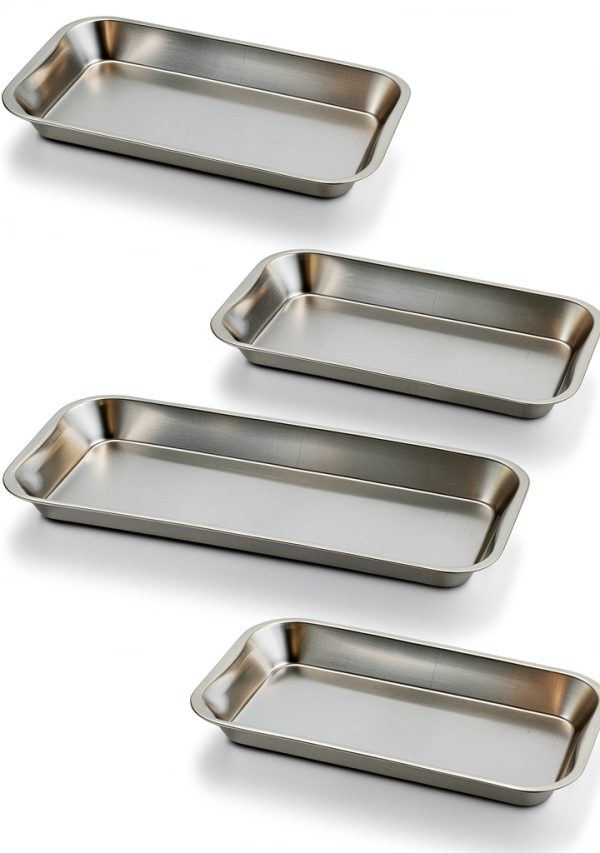 GETTON 4 Pack Small Surgical Tray, 201 Stainless Steel Tray with Seamless Trays and Moderate Edge Height for Lab Dental Tattoo Piercing Instruments Organizer, Silver-0