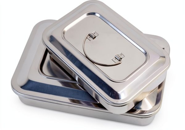 ANNWAH Medical Surgical Trays Stainless Steel Dental Instruments Tray Organizer Holder Sterilization Plate Trays Boxs with Lid & Handle Grip Large-6