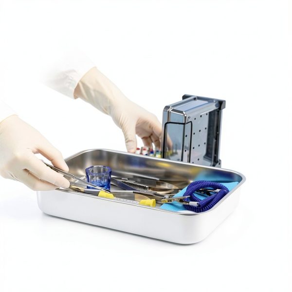 ANNWAH Medical Surgical Trays Stainless Steel Dental Instruments Tray Organizer Holder Sterilization Plate Trays Boxs with Lid & Handle Grip Large-1